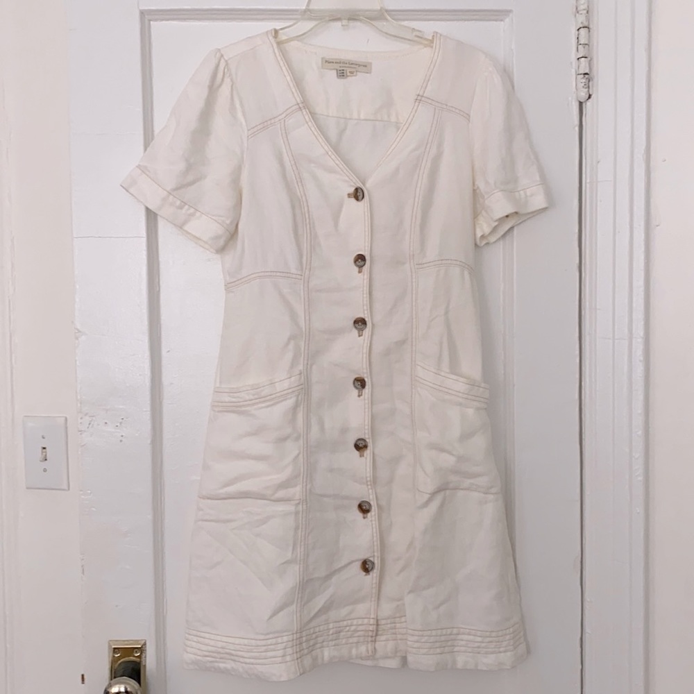 Anthropologie linen blend white short sleeve dress